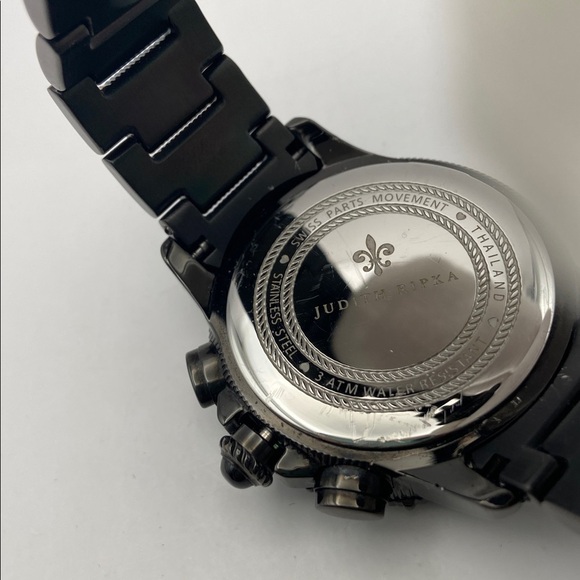 Judith Ripka Stainless Steel Chronograph Textured Watch Black Average main image 9